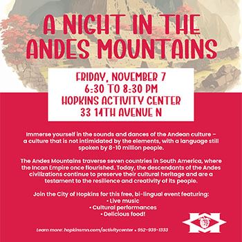 Flyer for A Night in the Andes Mountains event
